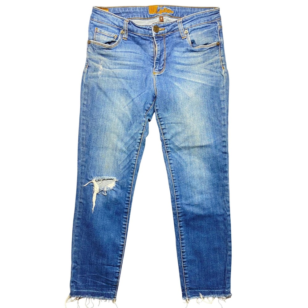 KUT from the Kloth Women Jeans‎ Blue Distressed Crop Raw Hem Size 4
